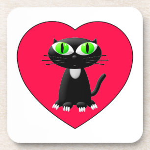 Dessous-de-verre Chat noir dans le coeur rouge