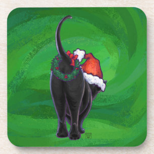 Dessous-de-verre Chat noir de Noël en vert