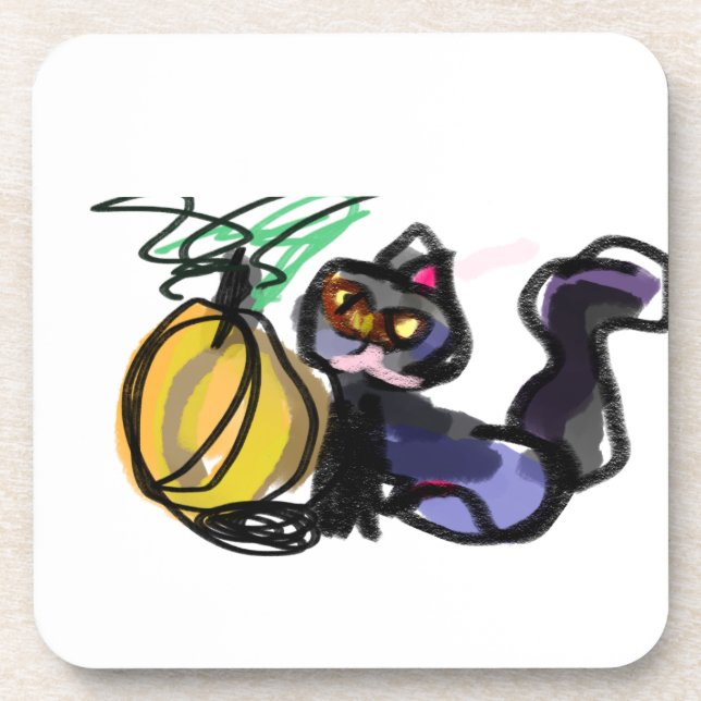 Dessous-de-verre Chat noir et joie de citrouille (Devant)