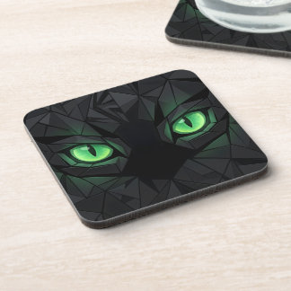 Dessous-de-verre Chat noir géométrique aux yeux verts émeraude