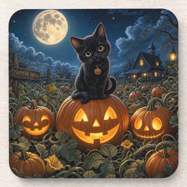 Dessous-de-verre Chat noir Halloween (Devant)