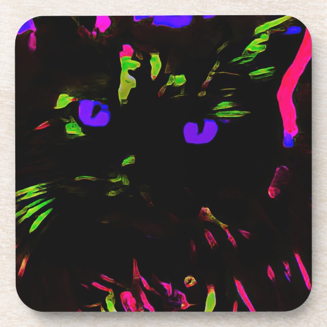 Dessous-de-verre Chat noir néon avec yeux brillants (Devant)