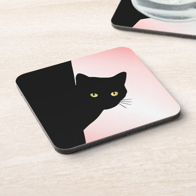 Dessous-de-verre Chat Noir Rusé Rose (Côté gauche)