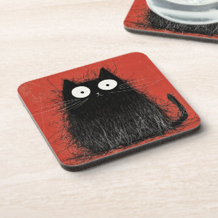 Dessous-de-verre Chat noir surpris sur cramoisi vif