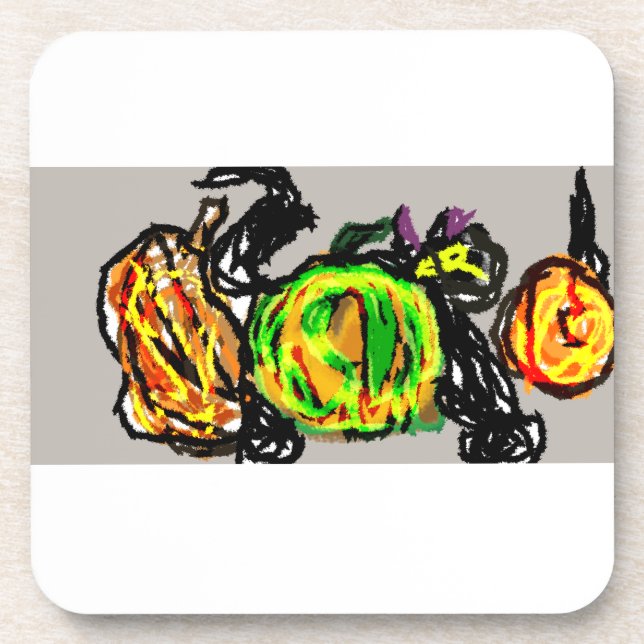 Dessous-de-verre Chat noir trois citrouilles (Devant)