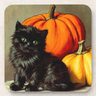 Dessous-de-verre Chat noir vintage d'Halloween et Citrouilles