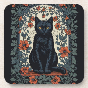 Dessous-de-verre Chat noir Vintage Floral