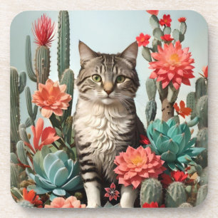 Dessous-de-verre Chat parmi les cactus   AMOUREUX DE LES CHATS