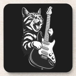 Dessous-de-verre Chat Rock Jouant de la Guitare Électrique Amour