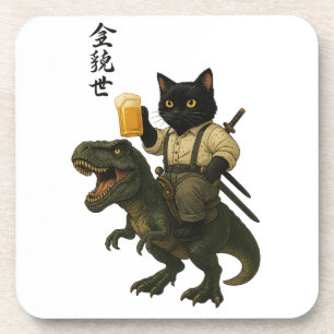 Dessous-de-verre Chat Samouraï avec Bière & T-Rex Art Japonais Ré