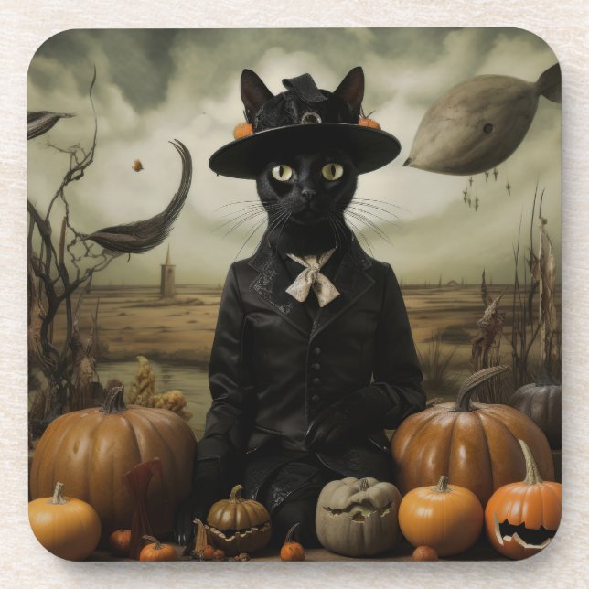 Dessous-de-verre Chat sorcière avec citrouilles  (Devant)