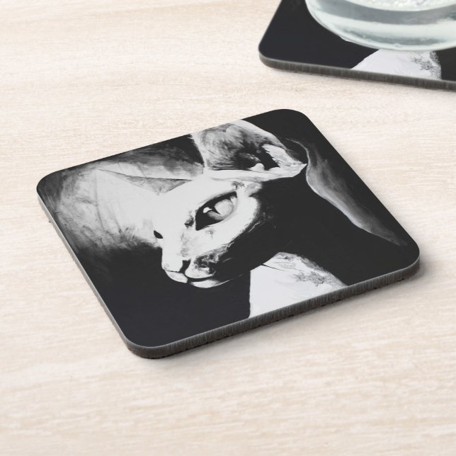 Dessous-de-verre Chat Sphynx sans poils Kitty noir et blanc Art (Côté gauche)