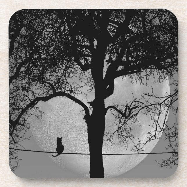 Dessous-de-verre Chat sur une Pleine lune de fil (Devant)