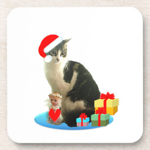 Dessous-de-verre chat tigré de Noël et petit ange mignon