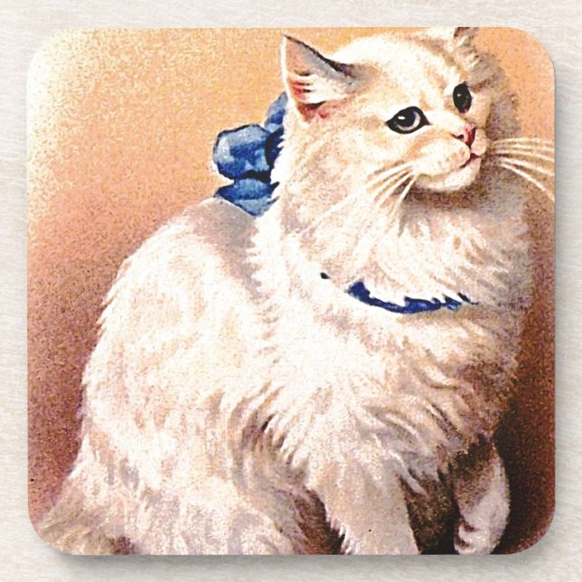 Dessous-de-verre Chat vintage avec Bleu Bow (Devant)