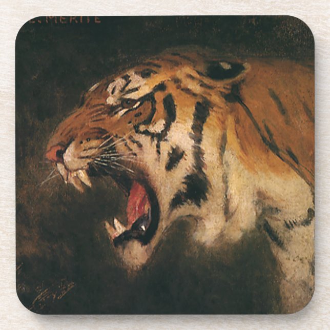 Dessous-de-verre Chat vintage de tigre de Bengale grand hurlant, (Devant)
