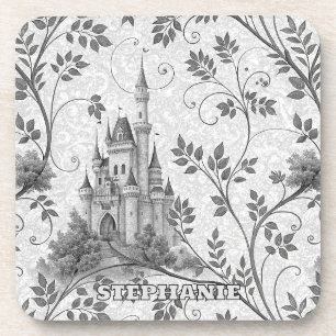 Dessous-de-verre Château de la Fairytale en Niveaux de gris avec fr