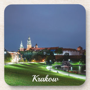 Dessous-de-verre Château Wawel la nuit à Cracovie, Pologne