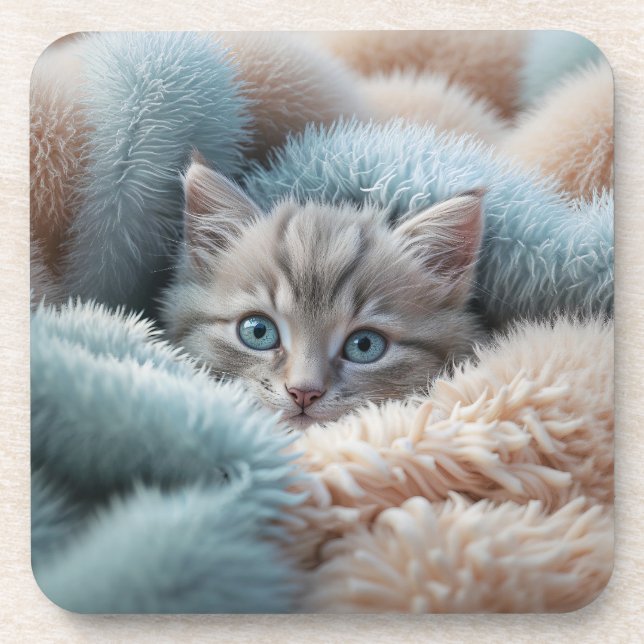 Dessous-de-verre Chaton duveteux dans une couverture douce (Devant)