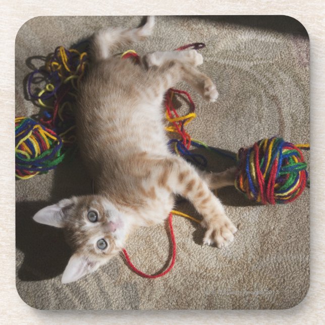Dessous-de-verre Chaton jouant avec le fil (Devant)