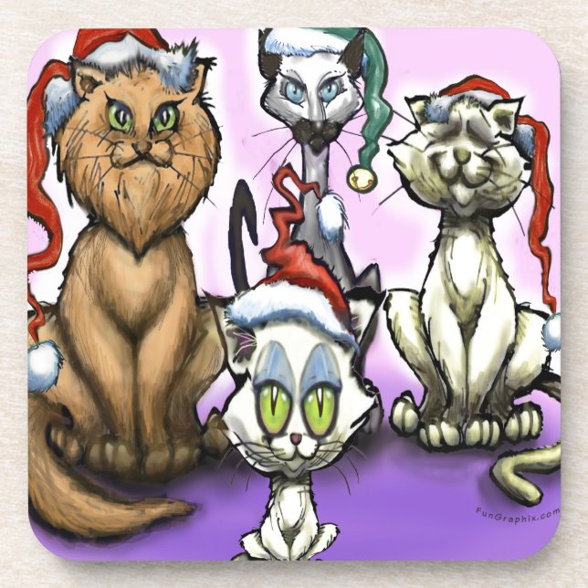 Dessous-de-verre Chats Casquettes de Noël (Devant)