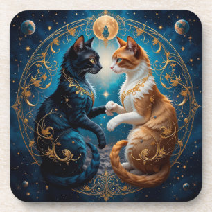 Dessous-de-verre Chats célestes dans l'art cosmique avec or et bleu