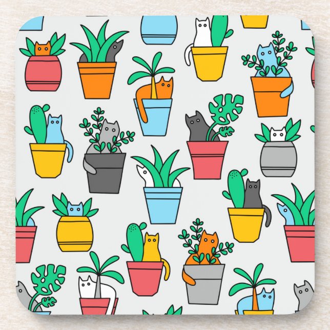 Dessous-de-verre Chats dans les pots à fleurs (Devant)