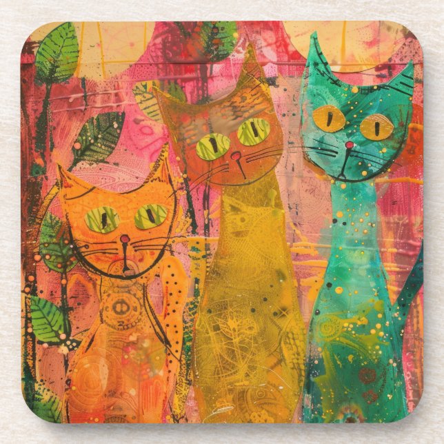 Dessous-de-verre Chats d'aquarelle de Boho - Art de la féline terre (Devant)