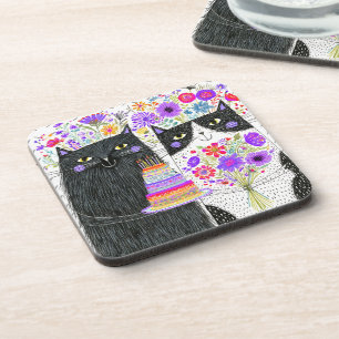 Dessous-de-verre Chats de bouquet floral d'anniversaire fantaisiste