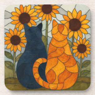 Dessous-de-verre Chats en vitrail et conception d'art de tournesols