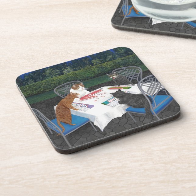 Dessous-de-verre Chats jouant au Mahjong (Côté gauche)