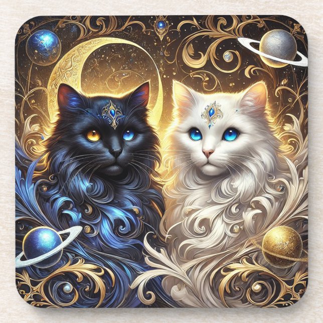 Dessous-de-verre Chats noirs et blancs majestueux  (Devant)