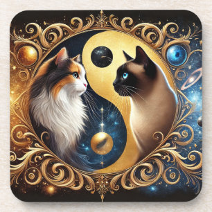 Dessous-de-verre Chats symbolisant l'équilibre avec un Yin Yang