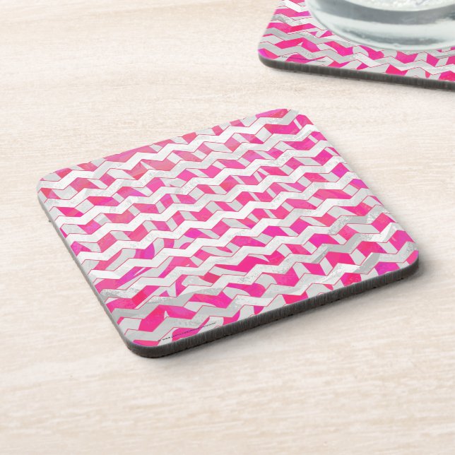 Dessous-de-verre Chaud rose et blanc Chevron Zebra (Côté gauche)