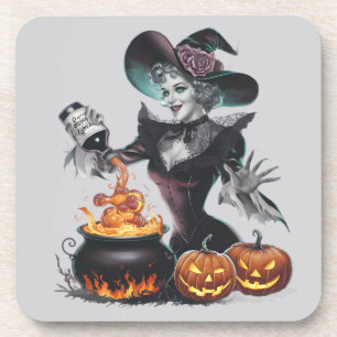 Dessous-de-verre Chaudron de sorcière drôle vintage Halloween bénit