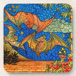 Dessous-de-verre Chauve-souris frugivore mosaïque style vitrail vin