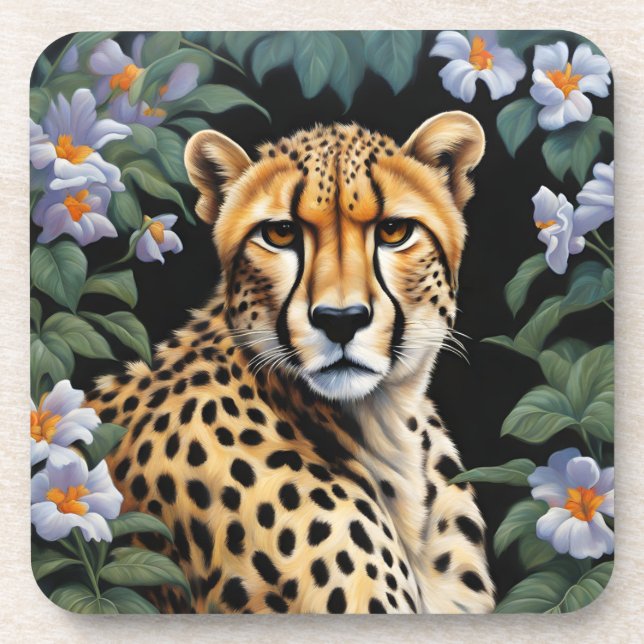 Dessous-de-verre Cheetah et fleurs (Devant)