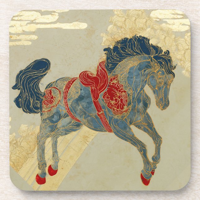 Dessous-de-verre Cheval bleu royal orné  (Devant)