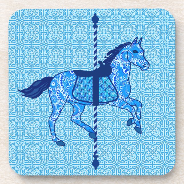 Dessous-de-verre Cheval de carrousel - Cobalt et Sky Blue (Devant)