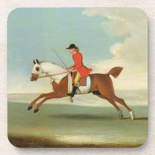 Dessous-de-verre Cheval de course galopant et jockey monté en rouge (Devant)