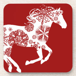 Dessous-de-verre Cheval de Noël des flocons rouges et blancs
