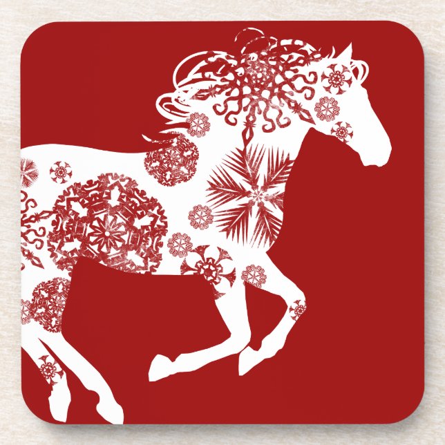 Dessous-de-verre Cheval de Noël des flocons rouges et blancs (Devant)