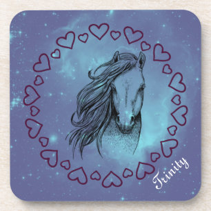 Dessous-de-verre Cheval et Coeurs Galaxy avec nom facultatif