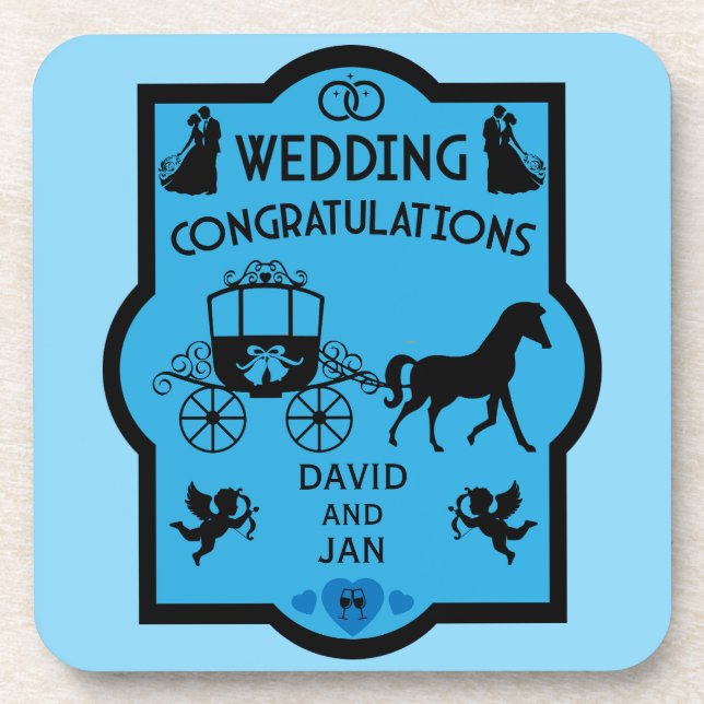 Dessous-de-verre Cheval Et Panier Romantique Mariage (Devant)