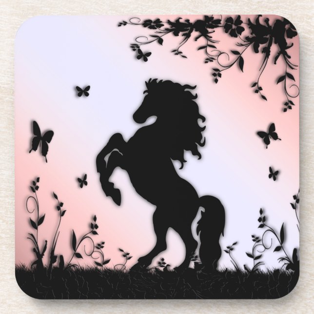 Dessous-de-verre Cheval noir cabré rose (Devant)