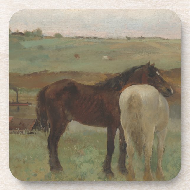 Dessous-de-verre Chevaux dans une prairie, Peinture à l'huile, Edga (Devant)