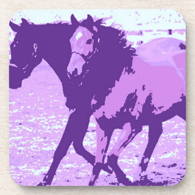 Dessous-de-verre Chevaux d'art pop violet (Devant)
