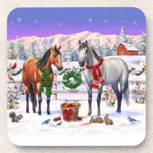 Dessous-de-verre Chevaux de Noël dans la neige