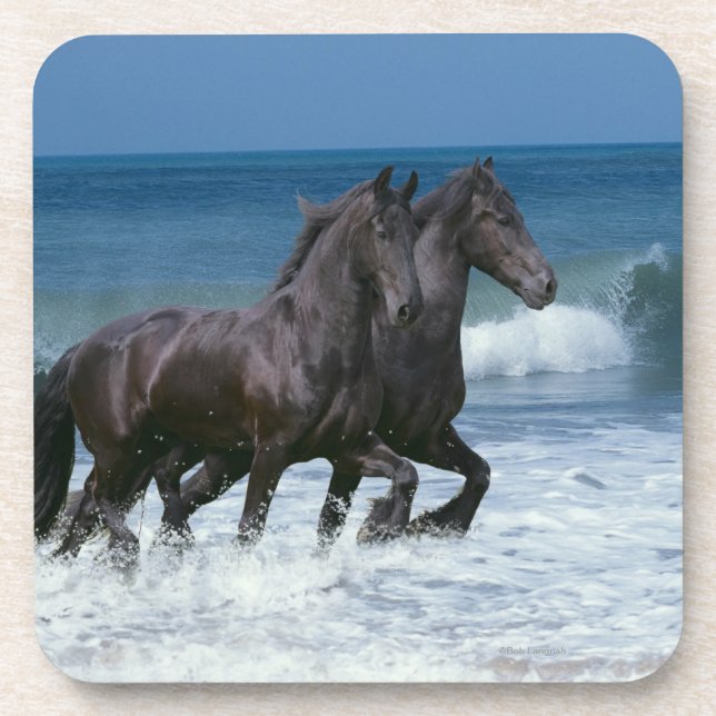 Dessous-de-verre Chevaux d'imaginaire : Frisons et mer (Devant)
