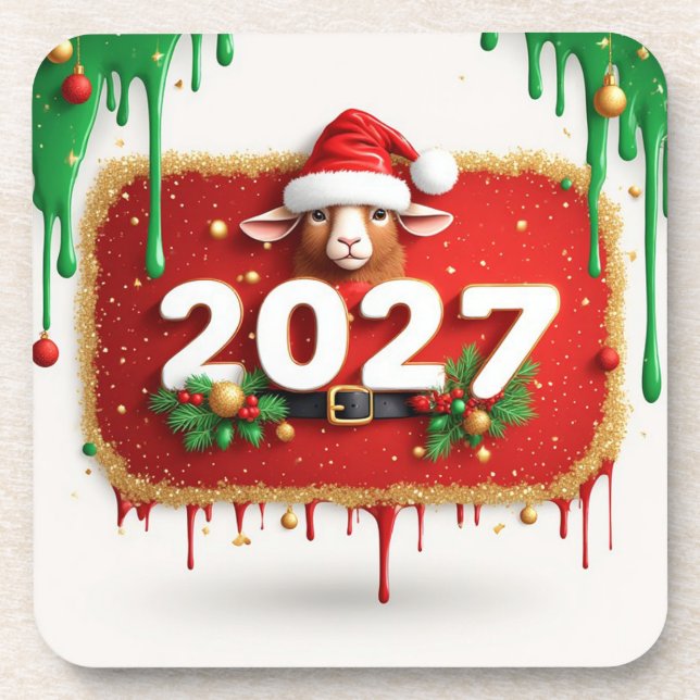 Dessous-de-verre Chèvre de Noël avec Couronne de Verdure Éternelle (Devant)